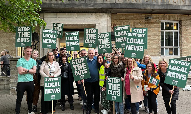 Eamonn Holmes at Belfast picket. 