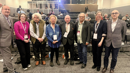 The NUJ delegation and outgoing IFJ president Dominique Pradalié at the IFJ World Congress in Paris.png