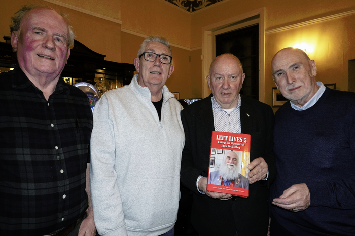 Francis Devine, Eoin Ronayne, Seamus Dooley, Kevin Cooper at the launch of Left Lives in Dublin.